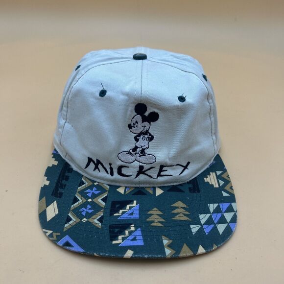 VTG Unlimited Mickey Mouse Snap Back Hat Aztec Southwest Bill Cap Black & White - Picture 1 of 5